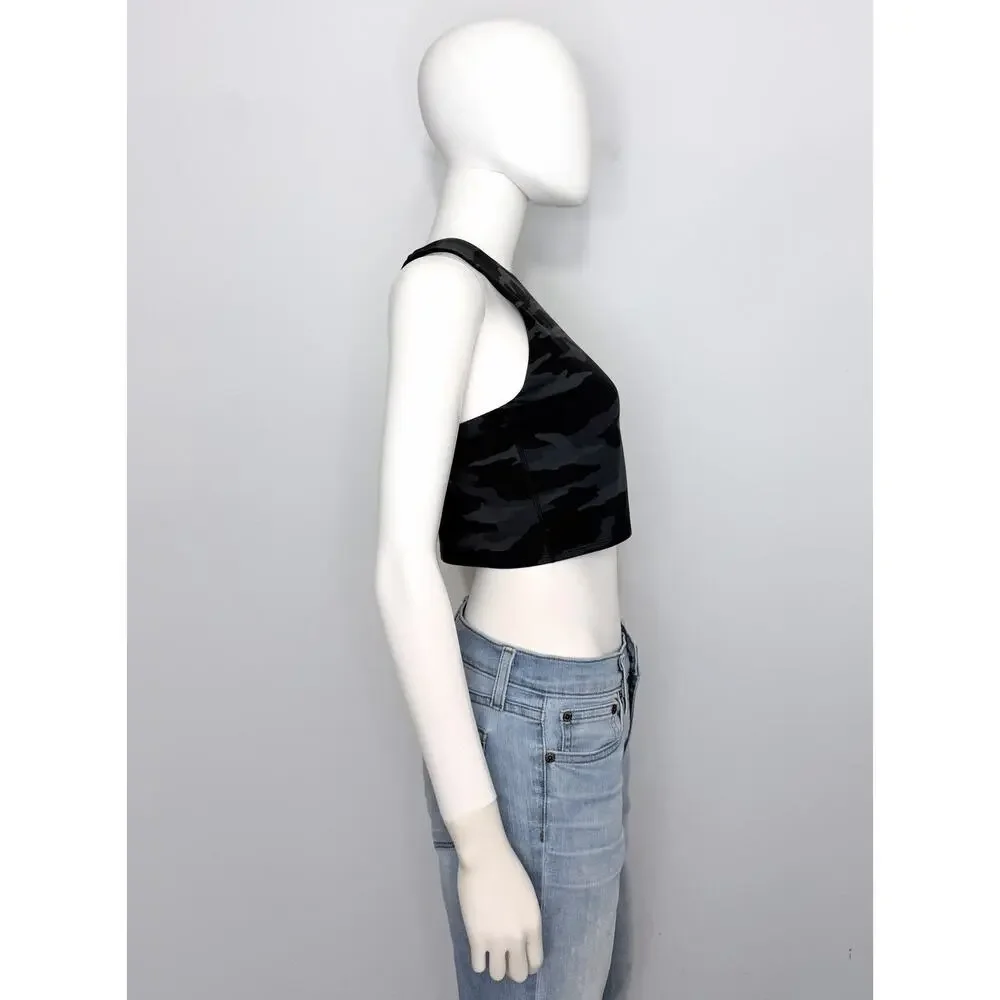 Athleta Conscious Crop Top Bra Women M Black Gray Camo Racerback Logo